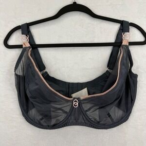 Curvy Kate Lifestyle Plunge Bra 34L US 34HH UK Charcoal Grey Pink CK5711 Mesh
